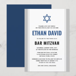 Elegant grått och blå pub mitzvah inbjudningar