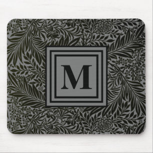 Elegant Grått och Black Monogrammed William Morris Musmatta