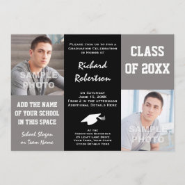 Elegant Grått och Black Young Man's Studenten Inbjudningar