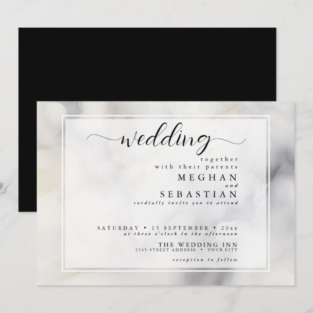 Elegant Grått och Blek Guld Mjuka moln Inbjudningar (Fram/baksida)