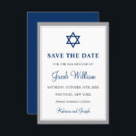 Elegant Grått och marinblå Pub Mitzvah 3,5 x 5 tum Spara Datumet<br><div class="desc">Elegant Grått och marinblå Pub Mitzvah 3, 5 x 5 tum Spara datum</div>