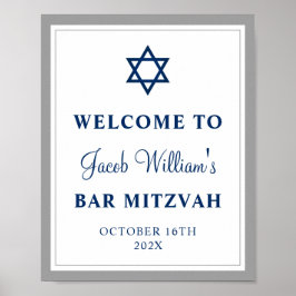 Elegant Grått och marinblå Pub Mitzvah Välkommen Poster