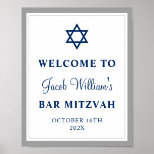 Elegant Grått och marinblå Pub Mitzvah Välkommen Poster