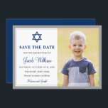 Elegant Grått och Navy Blue Pub Mitzvah Photo Spara Datumet<br><div class="desc">Elegant Grått och marinblå Pub Mitzvah-foto Spara datum</div>