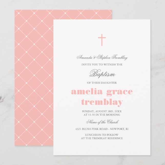 Elegant Grått och  Rosa Kor Baptism Inbjudningar (Fram/baksida)