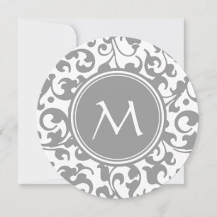 Elegant Grått och Rulla av vita skador Monogram Inbjudningar