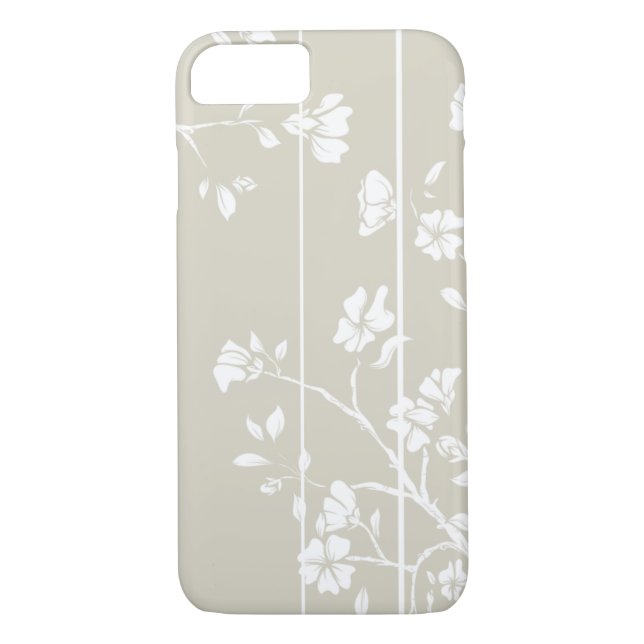 Elegant Grått och vit Blommigt Case-Mate iPhone Skal (Baksida)