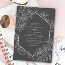 Elegant Grått och vit geometrisk Blommigt Bröllop