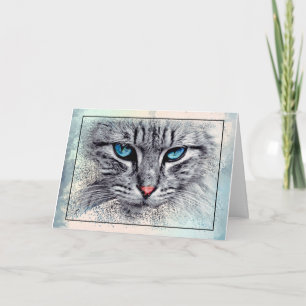 Elegant Grått och vit katt med blå Öga Kort