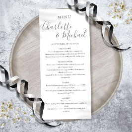 Elegant Grått och vit Namnteckning Bröllop Menu Meny