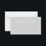Elegant Grått och Vita Bröllop-råd och Önskemål Rådkort<br><div class="desc">Vackra Grått- och Vita Bröllop-råd och Önskemål-kort med information om stil med vit elegant och vit rektangel gräns. Klicka på knappen Anpassa för att anpassa designen.</div>