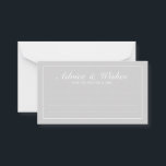 Elegant Grått och Vita Bröllop-råd och Önskemål Rådkort<br><div class="desc">Vackra Grått- och Vita Bröllop-råd och Önskemål-kort med information om stil med vit elegant och vit rektangel gräns. Klicka på knappen Anpassa för att anpassa designen.</div>