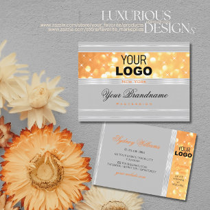 Elegant Grått Orange Glitter Logotyp Silver Gräns Visitkort