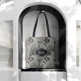 Elegant Grått Paisley Monogrammed Tygkasse