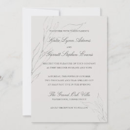 Elegant Grått Penna Sketched Löv Bröllop Inbjudningar