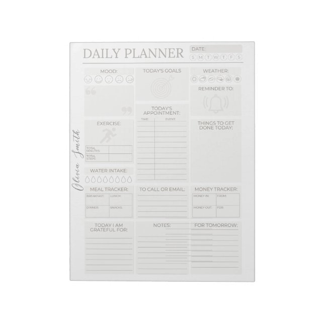 Elegant Grått Personlig Daily Planner Anteckningsblock (Roterad)