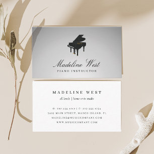 Elegant Grått Piano Instruktör Musiklärare Visitkort