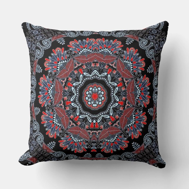 Elegant Grått & Red Mandala Dekorativ kudde (Framsida)