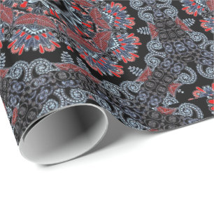 Elegant Grått & Red Mandala Wrapping Papper Presentpapper