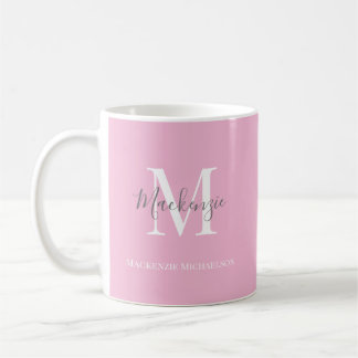 Elegant Grått Rosa Personlig Monogram Namn Kaffemugg