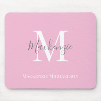 Elegant Grått Rosa Personlig Monogram Namn Musmatta