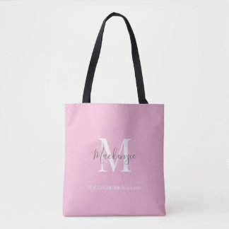 Elegant Grått Rosa Personlig Monogram Namn Tygkasse