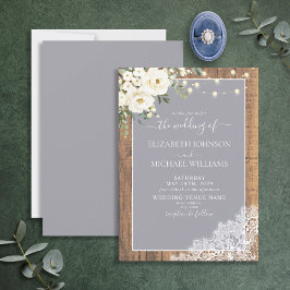 Elegant Grått Rustic Wood Snöre Script Bröllop Inbjudningar