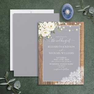 Elegant Grått Rustic Wood Snöre Script Bröllop Inbjudningar