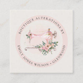 Elegant Grått Sewing Maskin Blommigt Tailor Fyrkantigt Visitkort