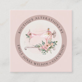 Elegant Grått Sewing Maskin Blommigt Tailor Fyrkantigt Visitkort