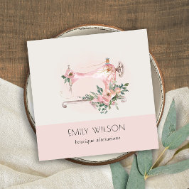 Elegant Grått Sewing Maskin Blommigt Tailor Fyrkantigt Visitkort