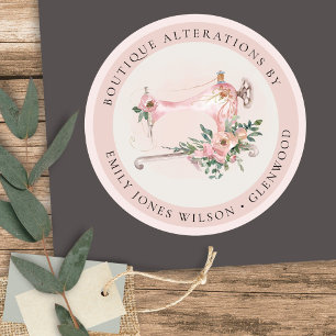 Elegant Grått Sewing Maskin Blommigt Tailor Runt Klistermärke