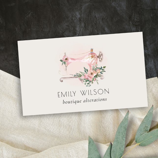 Elegant  Grått Sewing Maskin Blommigt Tailor Visitkort (Skapare uppladdad)