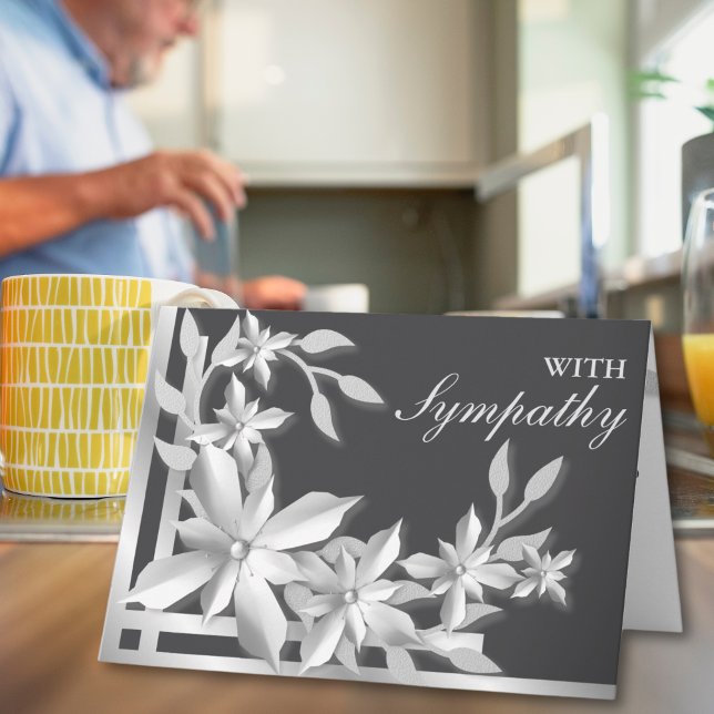 Elegant Grått Silver Blommigtar Sympati Kort (Skapare uppladdad)