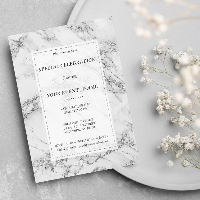 Elegant grått silver glitter marble Event Inbjudningar (Elegant gray silver glitter marble Event)