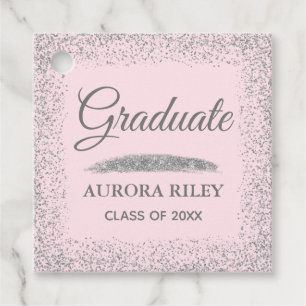 Elegant Grått Silver Glitter Rosa Studenten Gåvor Etiketter