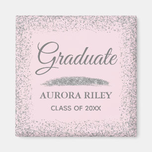 Elegant Grått Silver Glitter Rosa Studenten Magnet