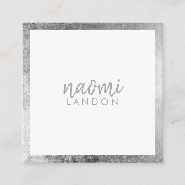 Elegant grått silver moderna kvadratminimalistiska fyrkantigt visitkort (Framsida)
