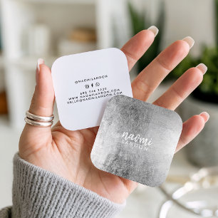 Elegant grått silver moderna kvadratminimalistiska fyrkantigt visitkort