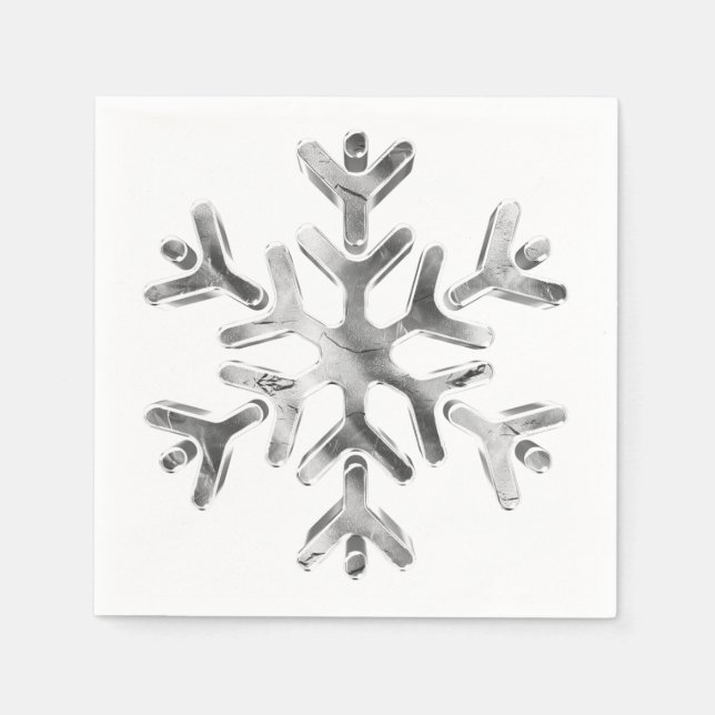 Elegant Grått Silver Snowflake Winter Party Napkin Pappersservett (Framsidan)
