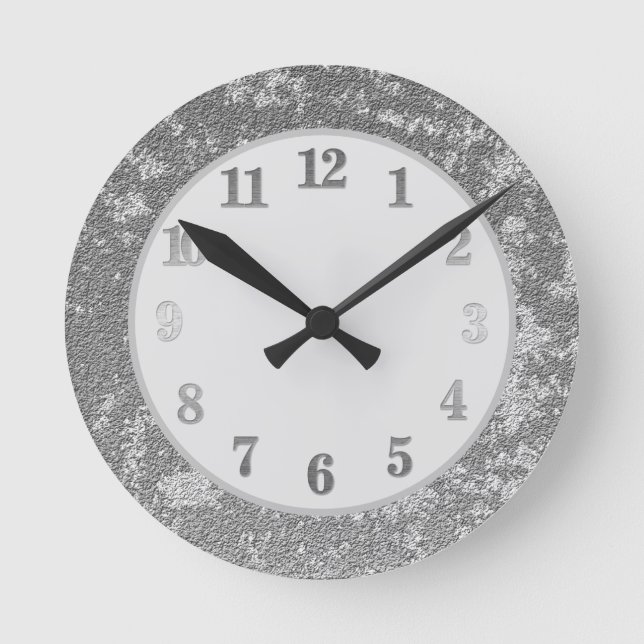 Elegant Grått Silvery Vit, sofistikerad  Rund Klocka (Framsida)