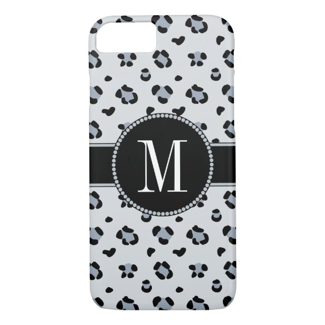 Elegant Grått Snö Leopard Coola Silver Monogram Case-Mate iPhone Skal (Baksida)