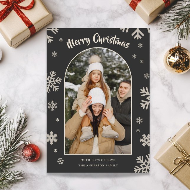 Elegant Grått Snowflake-julfotoport Helgkort (Elegant Grey Snowflake Christmas Photo Card)