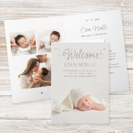 Elegant Grått Stars Birth Announcement FolCard Inbjudan