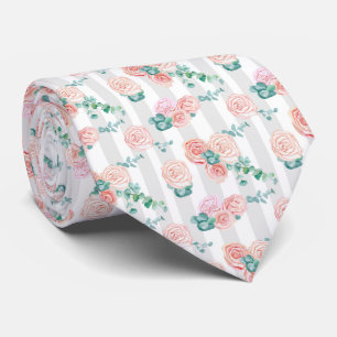 Elegant Grått Stripe Blommigt Tie Slips