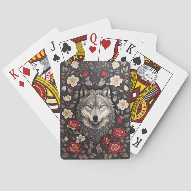 Elegant Grått Varg Blommigt Casinokort (Baksidan)