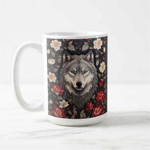 Elegant Grått Varg Blommigt Kaffemugg