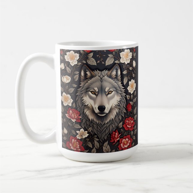 Elegant Grått Varg Blommigt Kaffemugg (Vänster)