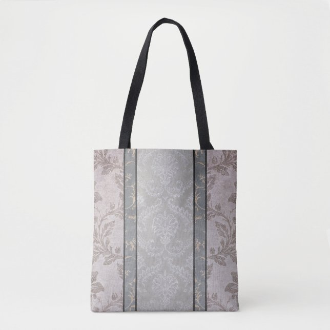 Elegant Grått Vintage Blommigt Damask Tygkasse (Framsida)
