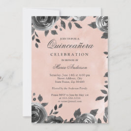 Elegant  & Grått Watercolor Quinceanera Inbjudan